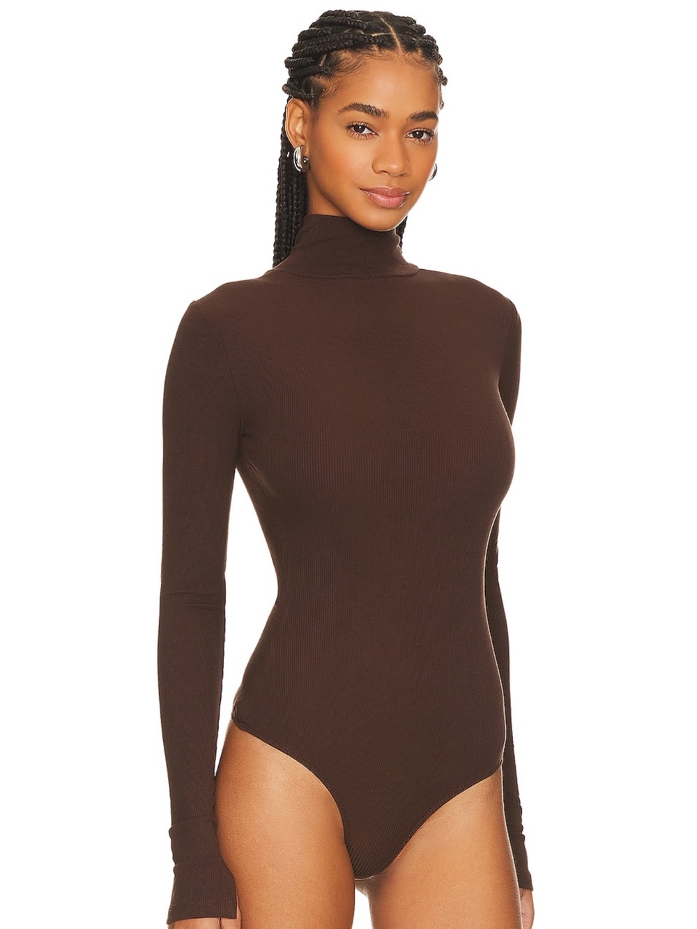 WeWoreWhat Chocolate Brown Ribbed Turtleneck Bodysuit - Picture 3 of 6